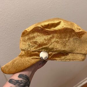 Velvet NewsBoy Cap in Mustard Gold - Women's Fashion Hat